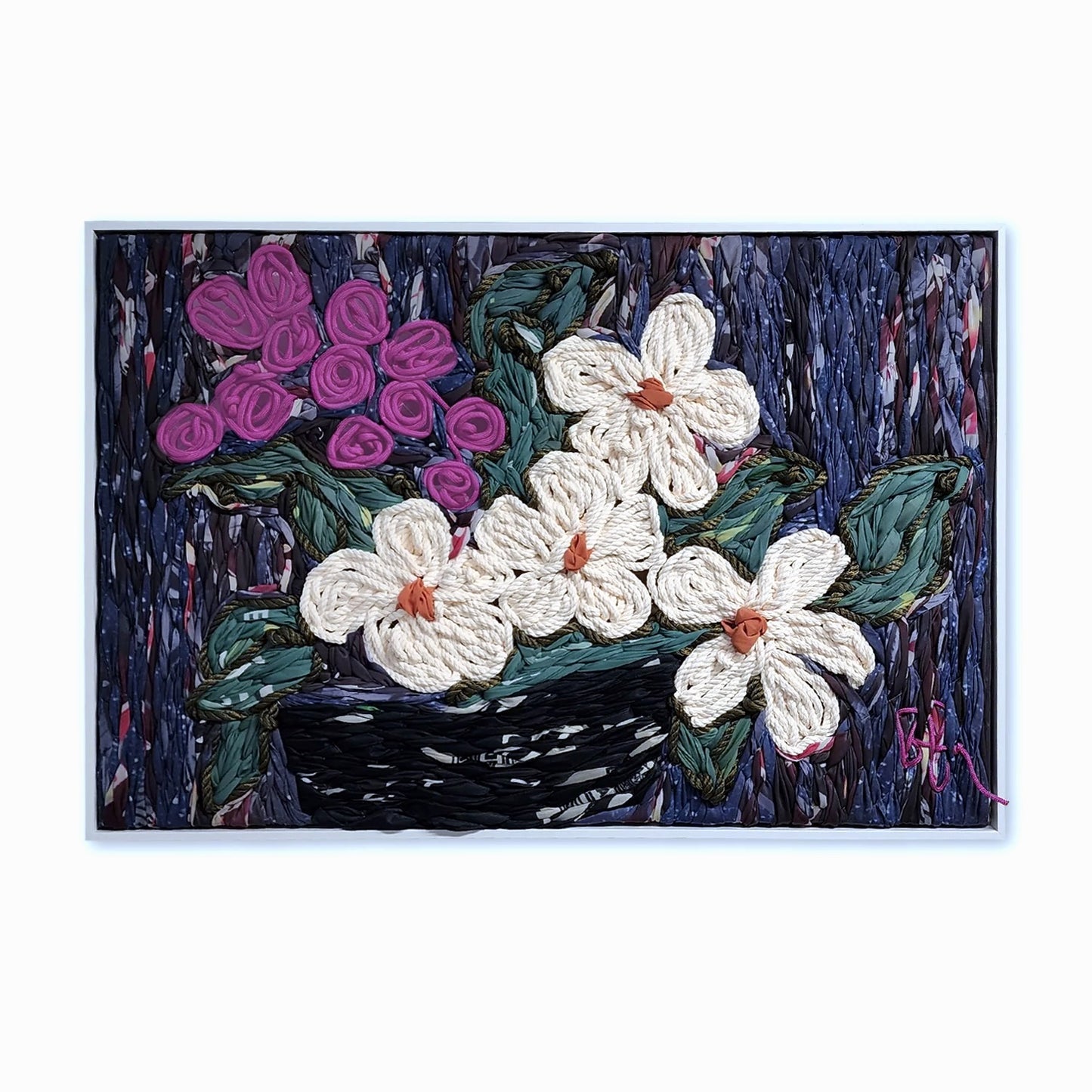 Graceful giant embroidered textile artwork by NZ artist Frankie Meaden