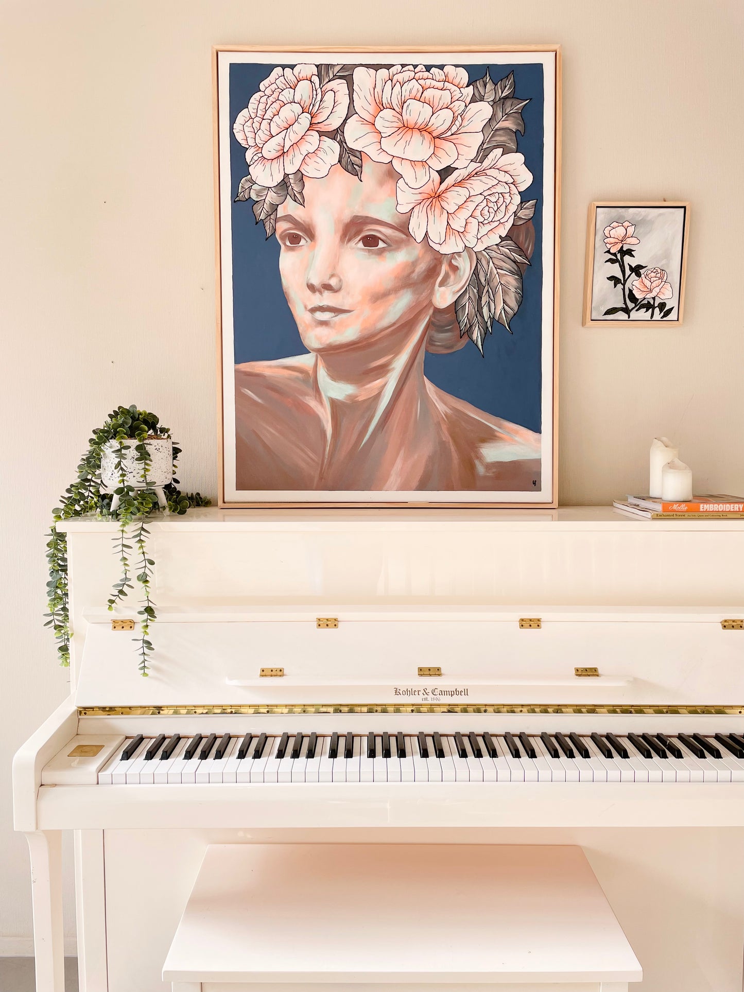 Audrey | Large portrait painting with flowers