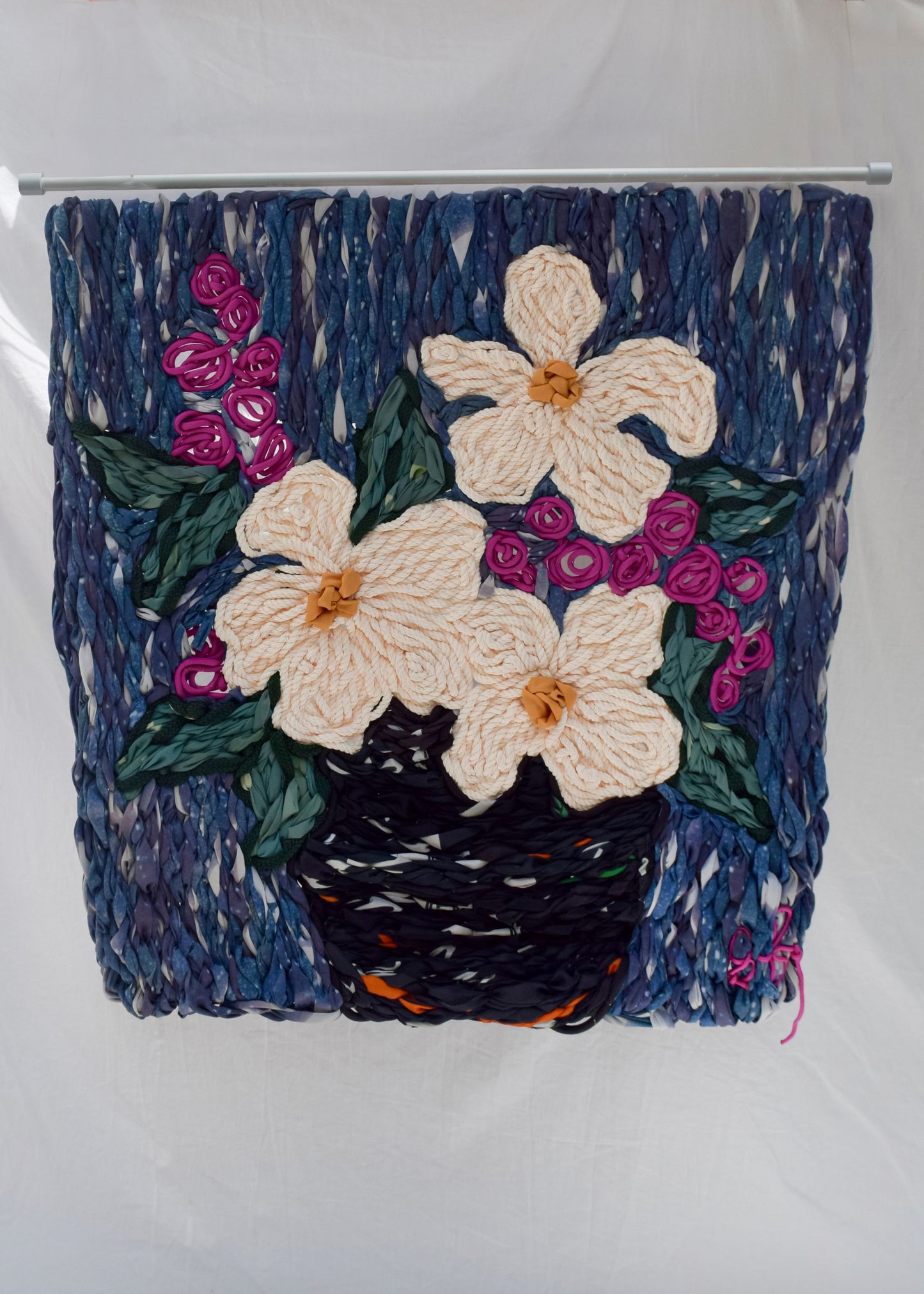 Blissful floral vase embroidery wall hanging tapestry