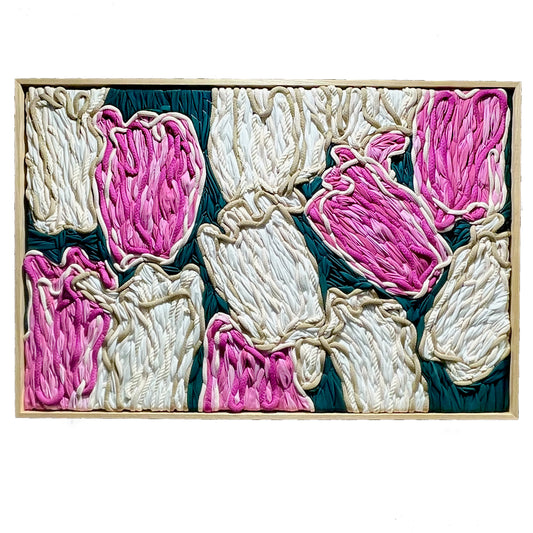 Pink & Cream Tulips | Giant Embroidery Tapestry | 940mm x 640mm