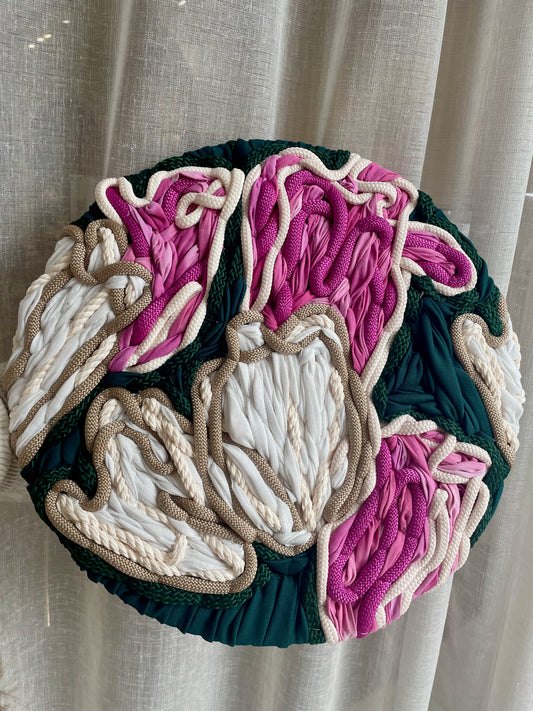 Artist Frankie Meaden creates contemporary floral fibre artworks that push the boundaries of traditional embroidery with scale and by using recycled materials.