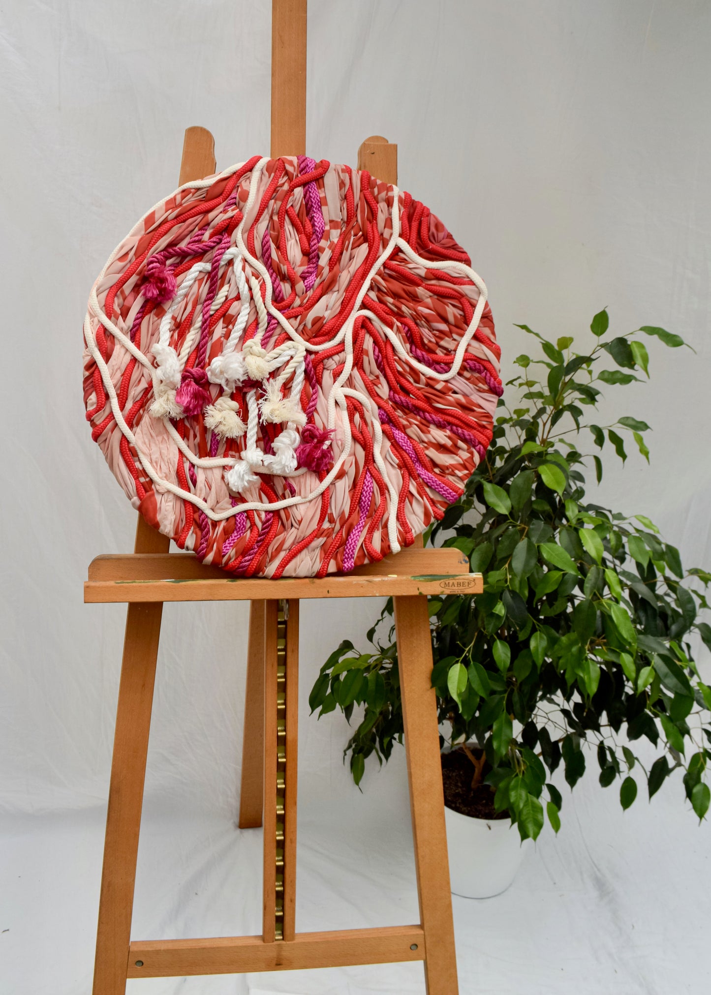 Statement red floral embroidery with expressive, abstract shapes