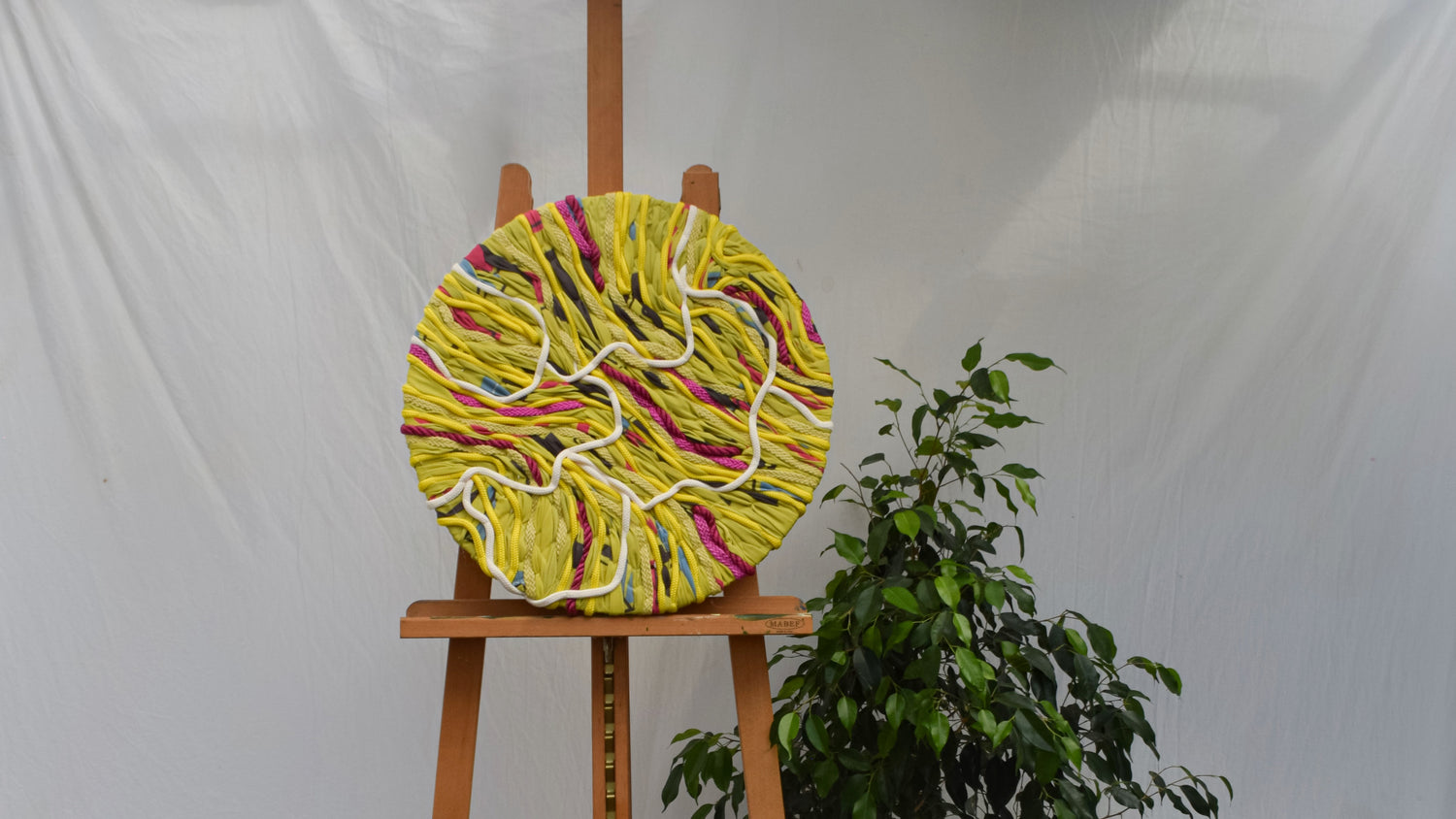 Contemporary oversized yellow botanical embroidery tapestry