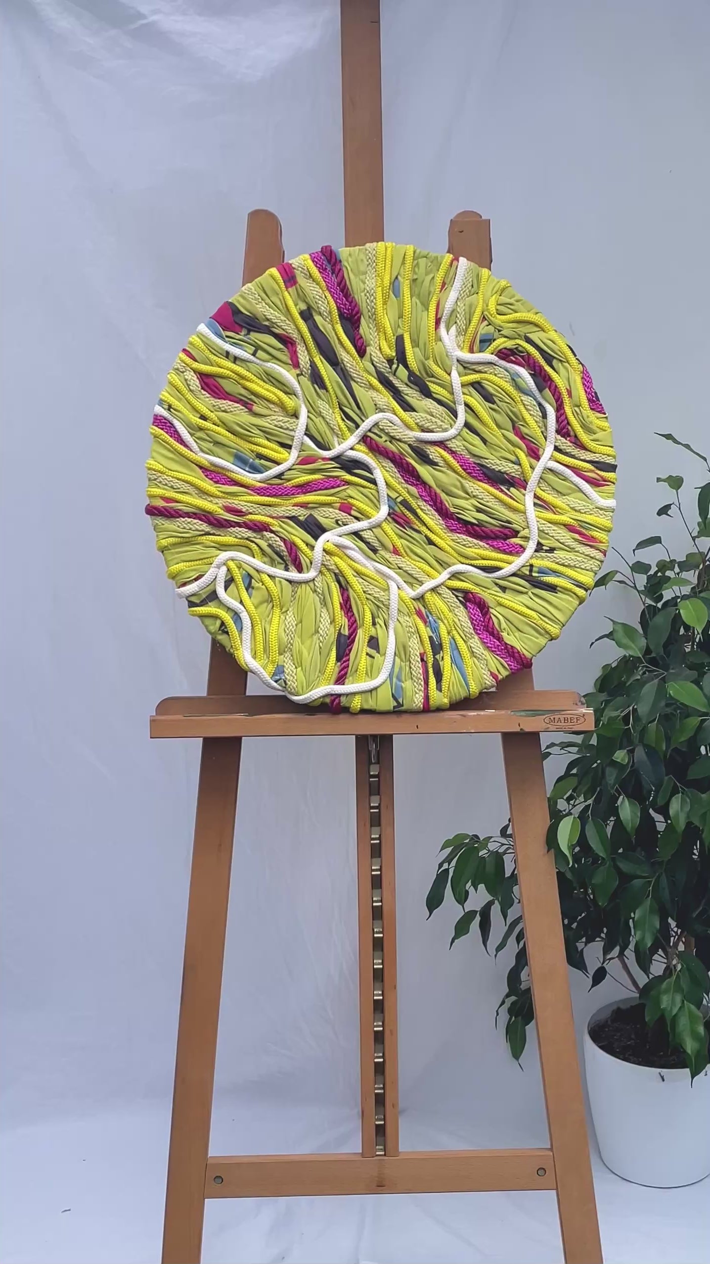 Yellow and pink oversized floral embroidery contemporary fibre art