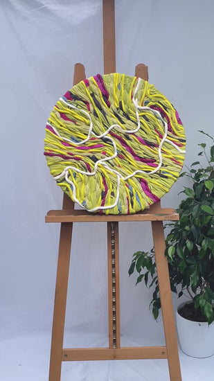 Yellow and pink oversized floral embroidery contemporary fibre art