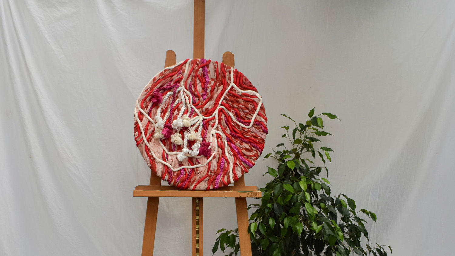 Contemporary oversized red botanical embroidery tapestry