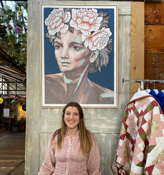 Audrey | Large portrait painting with flowers